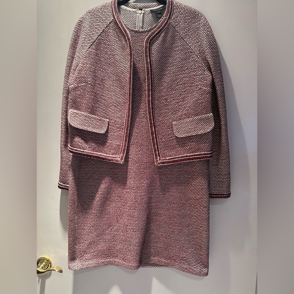 St. John - Chic Tweed Sheath Dress with matching Jacket red  metallic